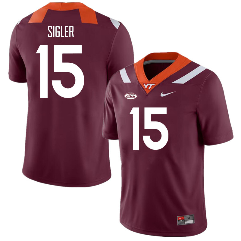 Men #15 Jackson Sigler Virginia Tech Hokies College Football Jerseys Stitched Sale-Maroon - Click Image to Close